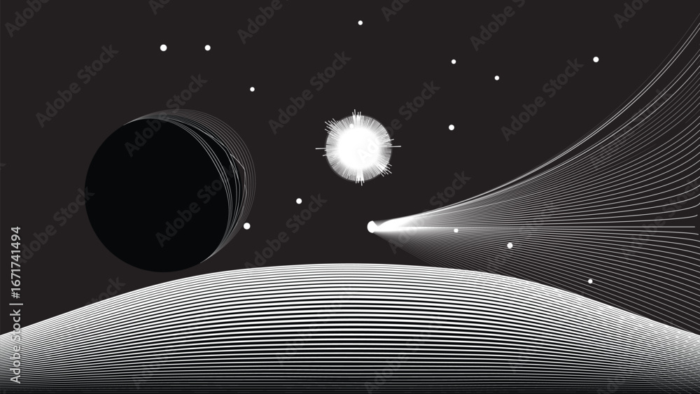 Canvas Prints star and moon and comet in outer space. futuristic landscape, with lines texture . space landscape w