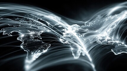 Abstract visualization of global data connections and networks, representing technology and communication