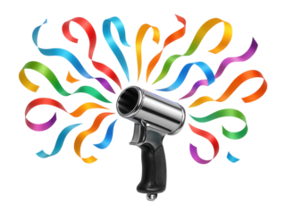 Metallic confetti blaster with assorted ribbons