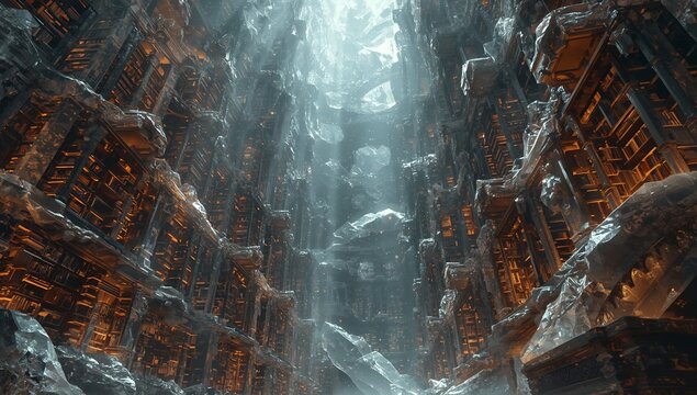"Light Pillars: Mystic Crystal Architecture from Below"