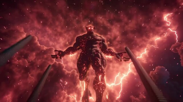 Demon Emerging from Fire Storm Dramatic Mythology