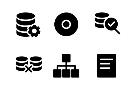 Database and network icons set: simplified flat design for technology interfaces