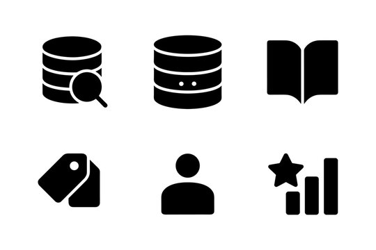 Minimalist icon set: database, book, user, tags, and analytics