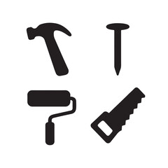 DIY Silhouette Icon Set – Hammer, Nail, Paint Roller, Saw