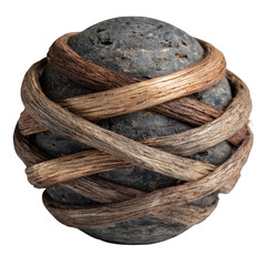 Obraz premium Dark sphere wrapped in interwoven light brown/tan wood-like strands