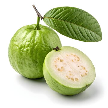 Haflong Guava Exotic Tropical Fruit with Smooth Glossy Green Skin and Vibrant Juicy Freshness on Pure White Background for Healthy Organic Nutritious Lifestyle Concept