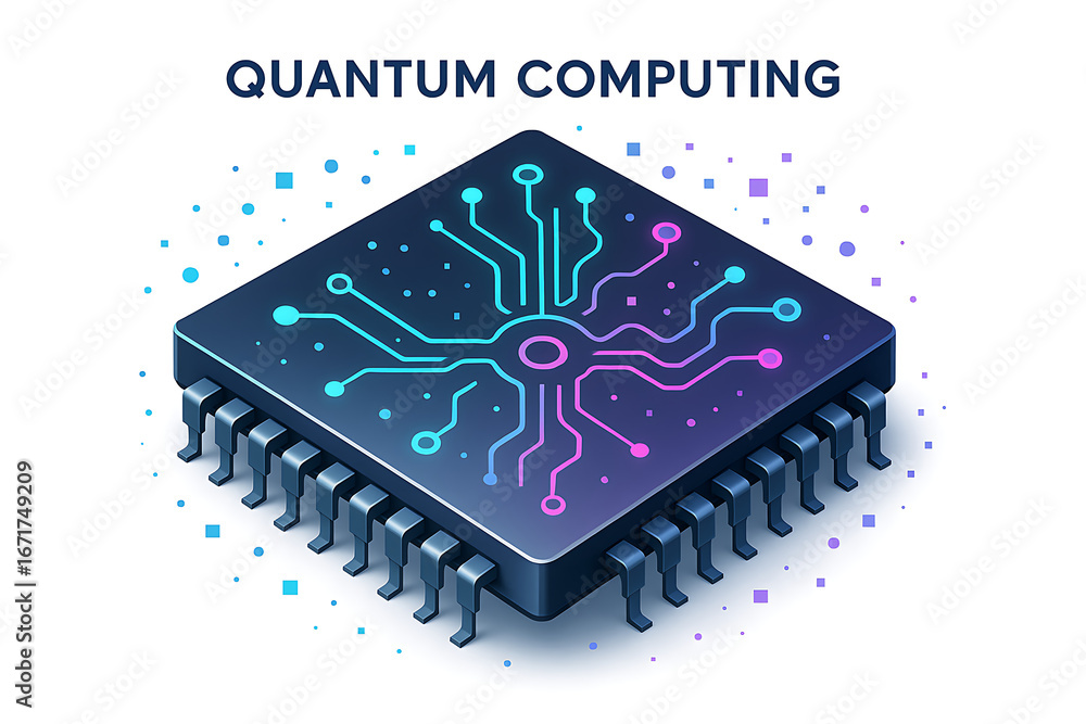 Aufkleber futuristic quantum computing chip design an isometric view of cutting-edge technology