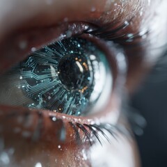Futuristic eye with circuit patterns