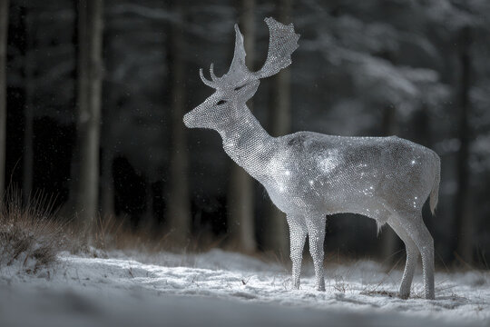 majestic christmas deer stands proudly in snowcovered forest adorned with ultrabright ar mask that glows softly in