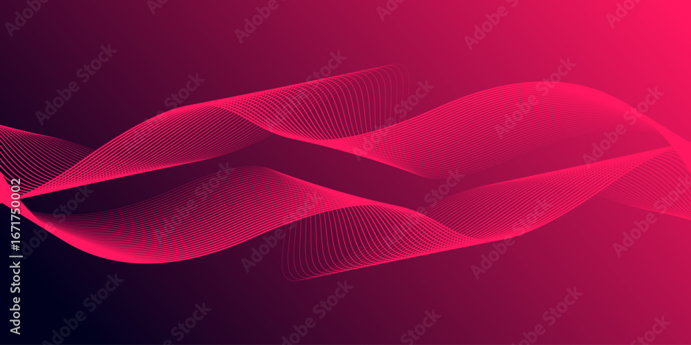 Wall mural abstract glowing wave lines on gradient pink background. dynamic wave pattern. modern flowing wavy l