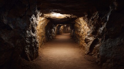Ancient earthen corridor whispers secrets of Solstice caverns, stone labyrinths echo Lunar New Year, subterranean mysteries untouched by time