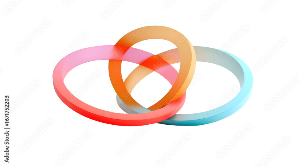 Poster intertwined circles with vibrant gradient colors isolated on transparent background
