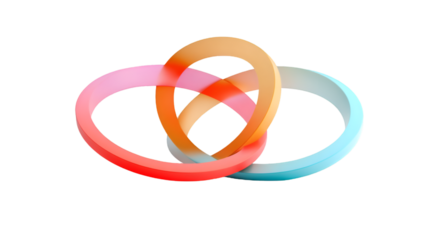 Intertwined circles with vibrant gradient colors isolated on transparent background
