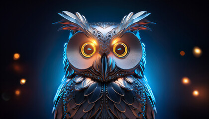 titanium owl with luminating eyes for night vision
