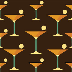 set of cocktails, arranged in elegant repeat pattern, retro luxury party theme.