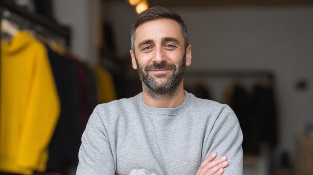 ```markdownSmiling Caucasian male in cozy knitwear exudes warmth, echoing Hygge traditions and International Men's Day celebration vibes```