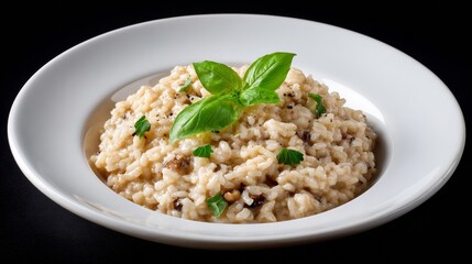 Creamy risotto crowned with emerald basil leaves, perfect for St Lucia's Day or embracing Hygge-inspired comfort cuisine