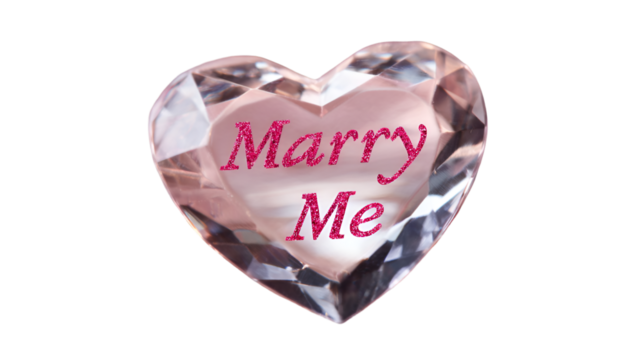 Diamond heart with marry me text isolated on transparent background