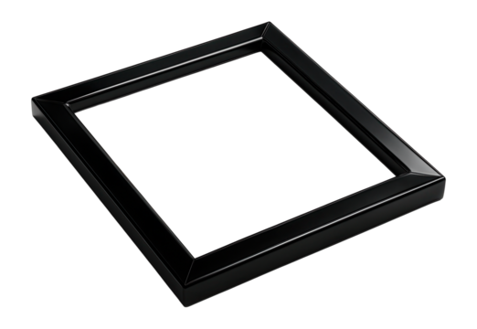 Glossy black border with sharp corners and a modern look