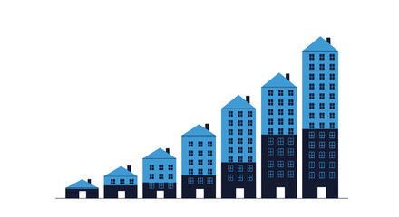 Real estate growth visualized with building illustrations, perfect for investment or financial concepts.