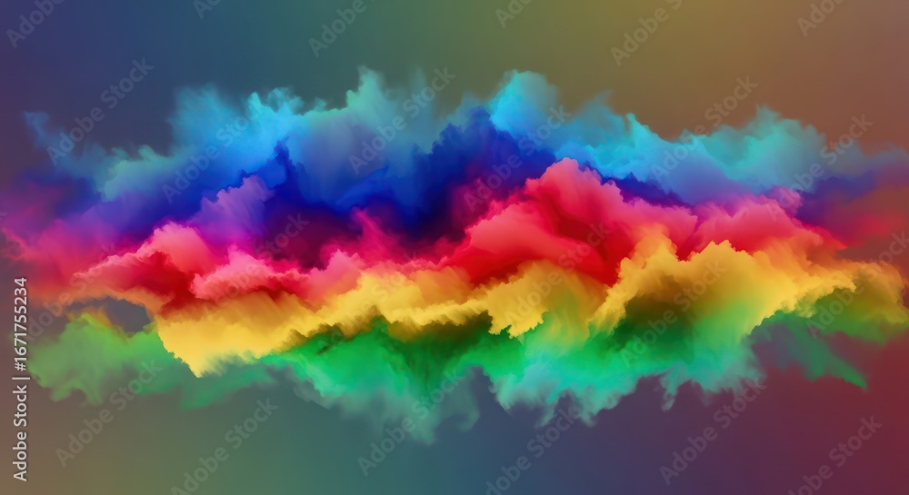 Poster dynamic spectrum of blended colors creating a cloud like visual texture and depth