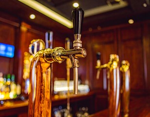 Close-up of beer taps in a bar