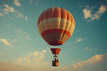 Fototapeta premium Majestic hot air balloon soars through dreamy sky, offering breathtaking adventure and serene escape.