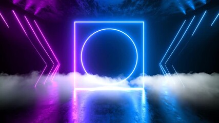 Futuristic neon lines and glowing geometric shapes seamless loop with vibrant colors and abstract hi-tech digital motion background in 4K - Powered by Adobe