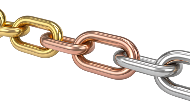 Metallic Chain Links with Gold Silver and Copper Accents