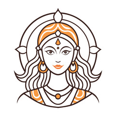 Elegant Depiction of a Hindu Goddess, Detailed Outlines and Warm Orange Accents Creating a Serene and Spiritual Aesthetic