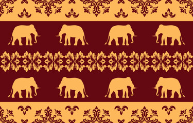 Elephant pattern. Seamless. White stripes, blue background. Ethnicity. Floral patterns, printed fabrics, pants, Lanna.
