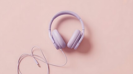 Purple headphones on a pastel pink background