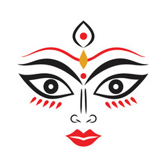 Minimalist Durga Face Depiction A Striking Graphic of the Hindu Goddess Durga Using Bold Lines and Colors