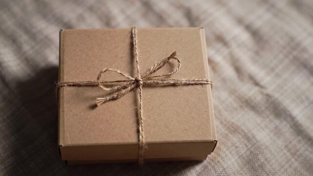 A Simple Brown Cardboard Box Tied With Natural Twine, Presented On A Textured, Neutral Background - A Minimalist Approach To Packaging And Gifting