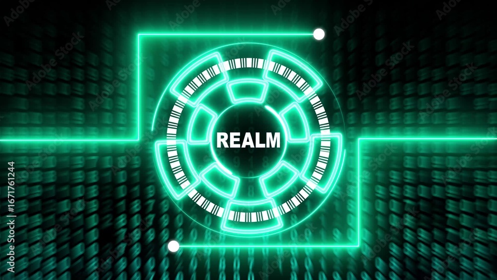 Poster futuristic green neon digital realm interface with binary code background technology