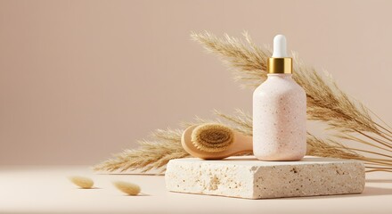 serum bottle with natural elements for a radiant complexion