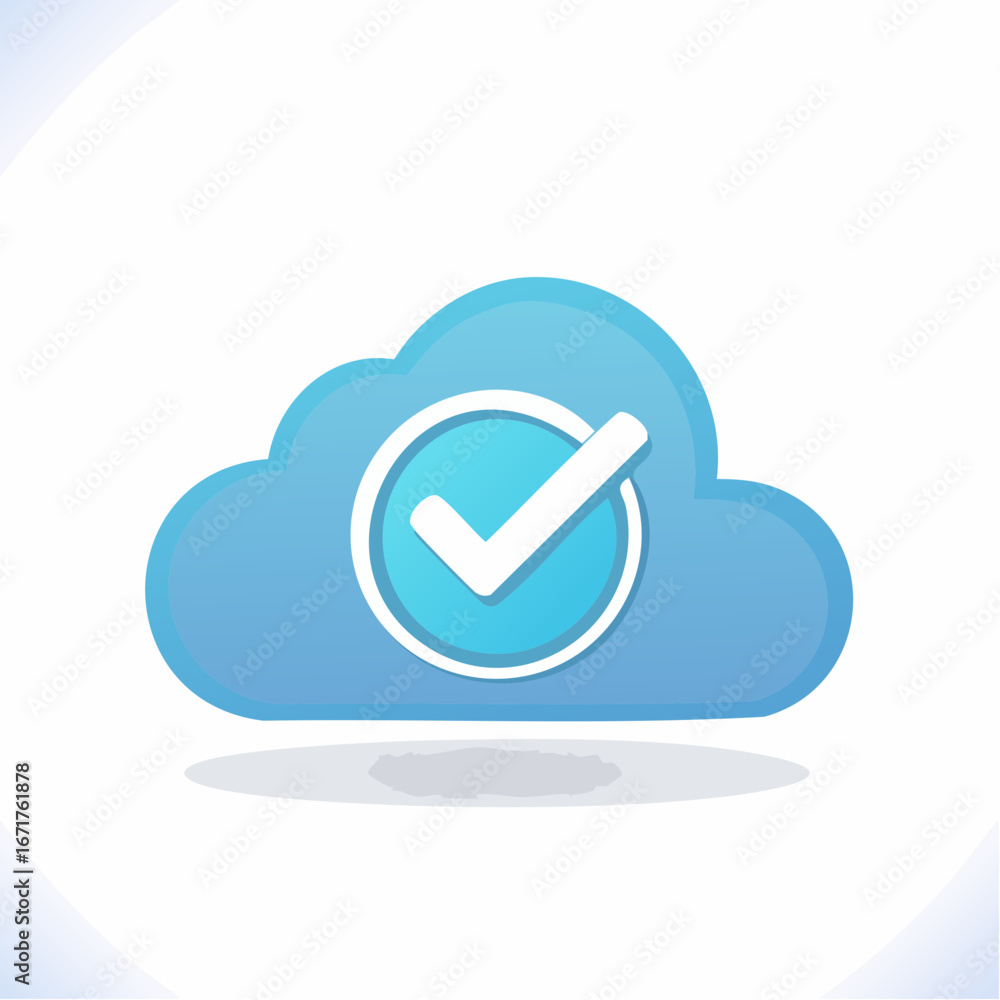 Poster cloud computing icon with checkmark symbolizing approved and verified data