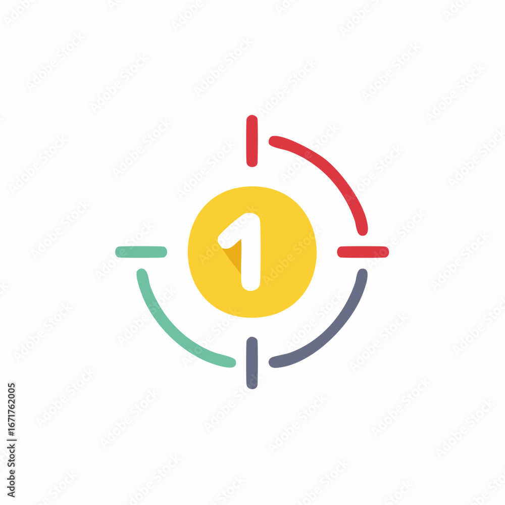 Poster number one priority target goal icon with colorful circular arrow elements