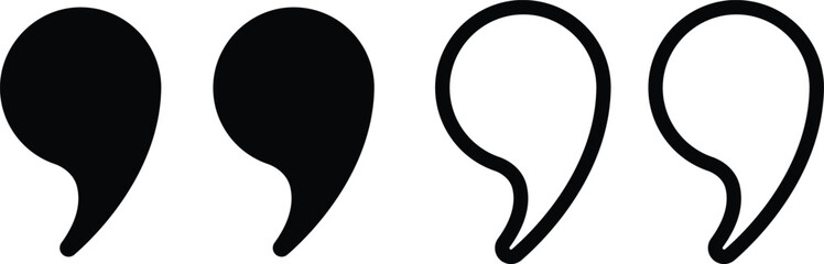 Quotation mark icon set, quote symbols collection in solid and outline style, typography punctuation vector for design, publishing, books, blogs, posters, social media, and branding