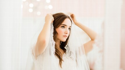 Joyful bride getting ready for her wedding, morning elegance and style