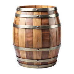 Obraz premium Rustic Barrel of Aged: A finely crafted, weathered wooden barrel, meticulously assembled with metal bands, stands as a symbol of tradition and quality.