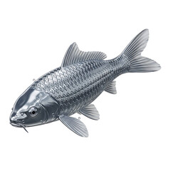 Obraz premium Illustration of shiny silver metal fish sculpture isolated on white background, a symbol of luck and prosperity