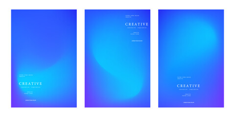 Naklejka premium Collection of creative abstract poster templates with smooth blue gradient backgrounds. Modern minimalist design, perfect for branding, flyer, presentation, cover, 