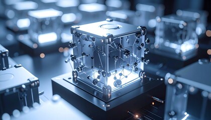 Abstract Cube Network: Futuristic Technology Concept with Glowing Elements