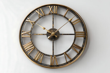 Fototapeta premium Stunning antique wall clock with gold roman numerals ticking away the hours, a timeless accent piece for elegant home decor, adding a touch of vintage charm