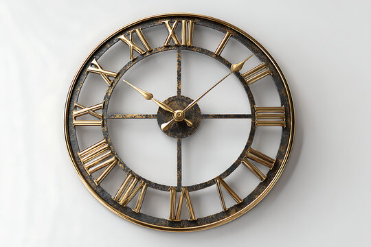 Stunning antique wall clock with gold roman numerals ticking away the hours, a timeless accent piece for elegant home decor, adding a touch of vintage charm