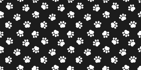 black and white seamless pattern of cute paw print. Dog and cat paw footprint. © Enka Enka