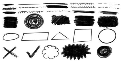 Black Horizontal Brush Stroke Texture on Transparent Background