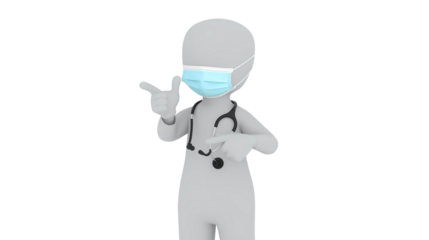 3D Rendering Doctor Stick Figure Wearing Mask and Stethoscope Illustration