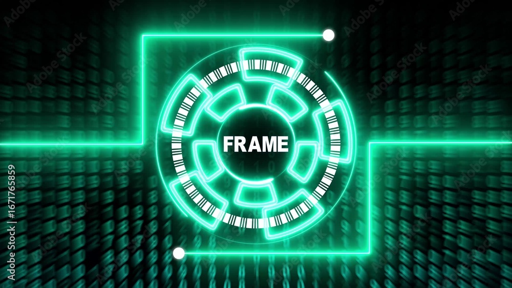 Poster futuristic neon green digital frame with binary code background technology